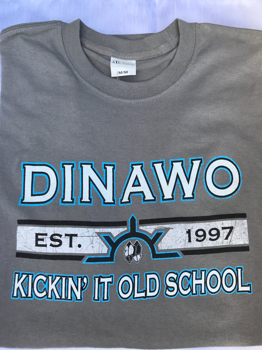 Kickin' It Old School T-Shirt with Text Outlined in Sky Blue